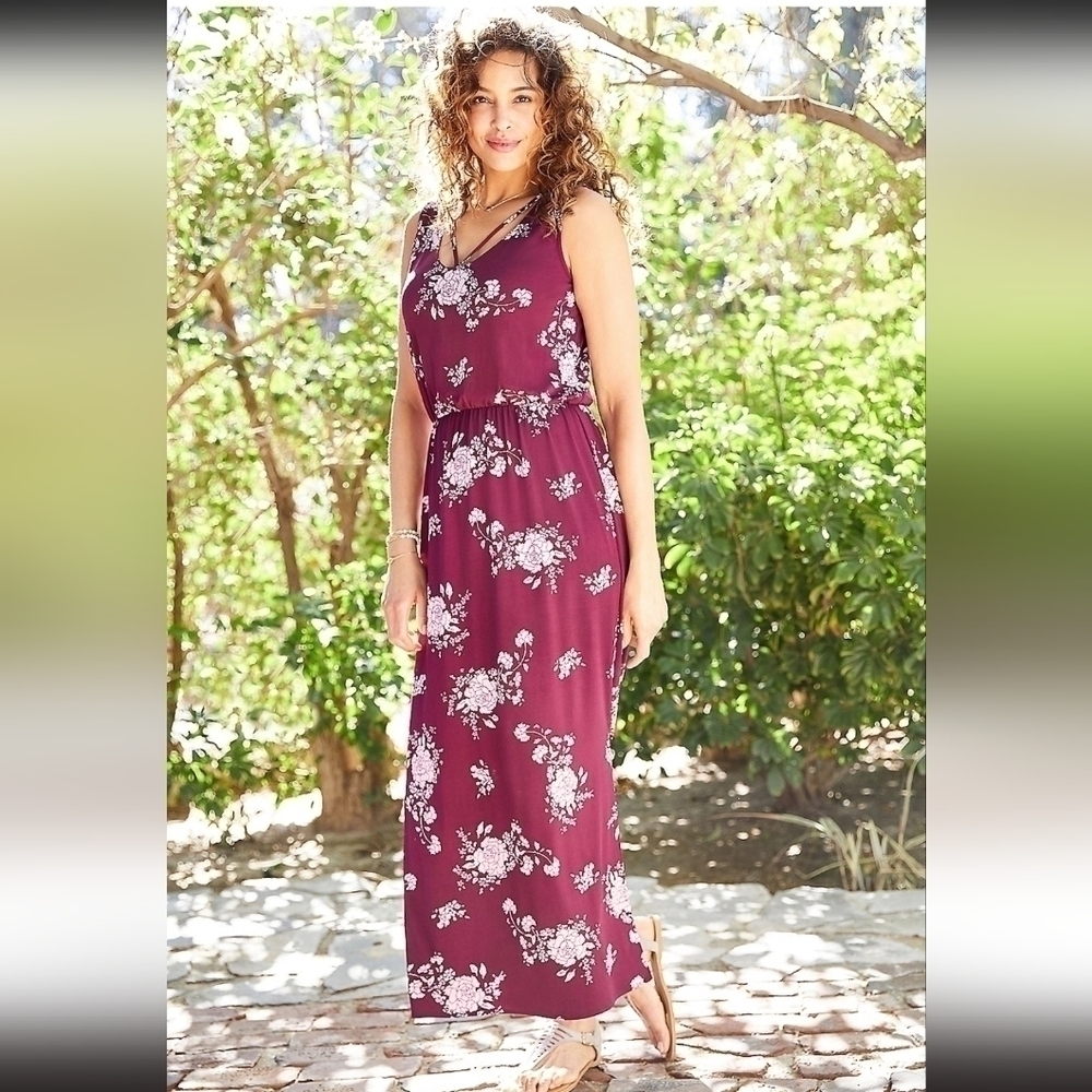 Maurices Floral Strappy Neck Maxi Dress Sz 0X